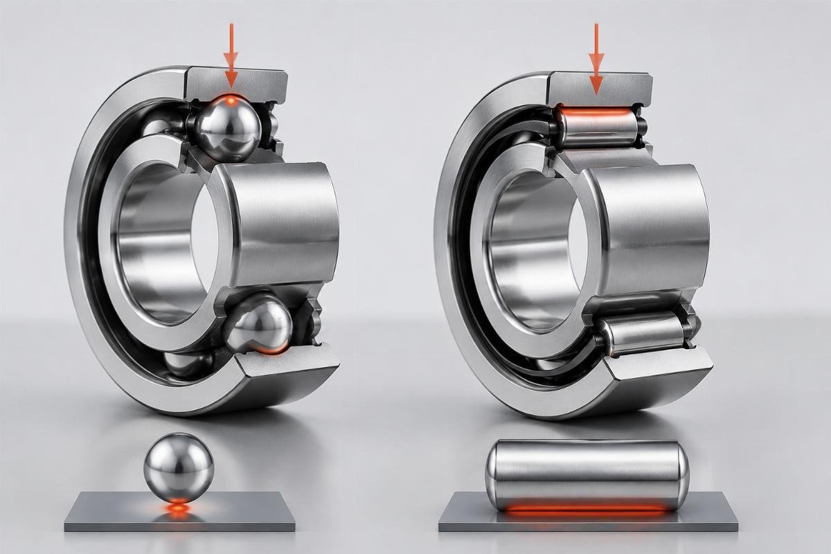 Point contact versus line contact geometry and the resulting load paths